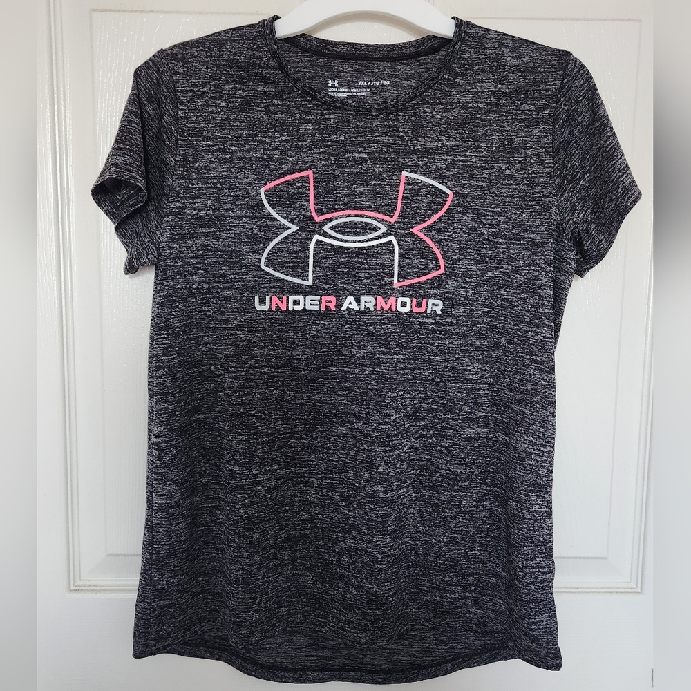 Under Armour Black and Pink Logo Tee